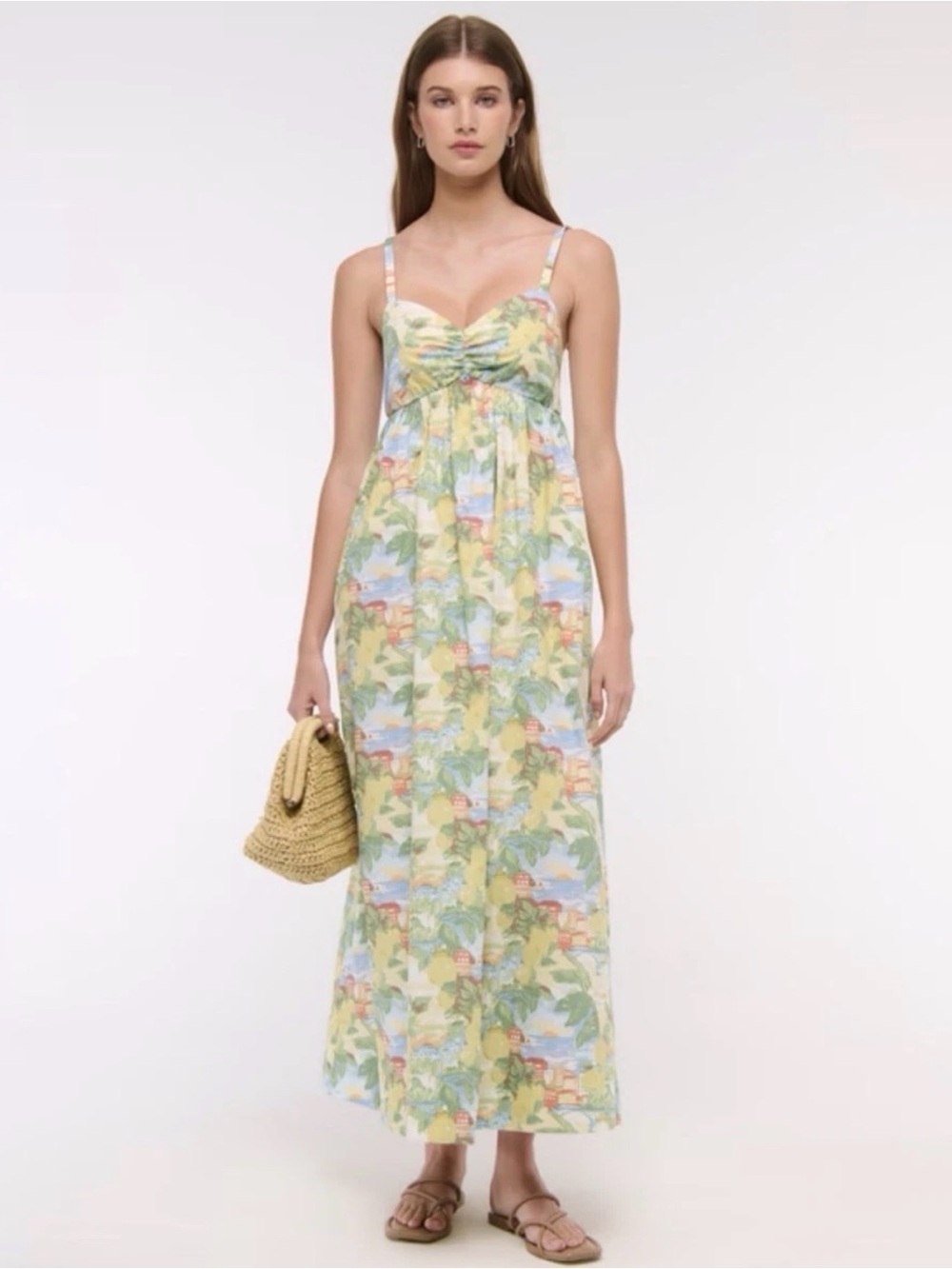 Abercrombie Sweetheart Babydoll Maxi Dress M NWT Lemon Print Cotton
